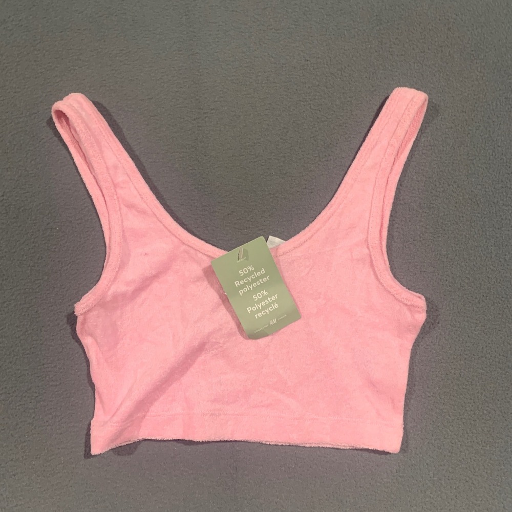Retro Preppy NWT Pink Terrycloth Crop Top Bra Tank Top Comfort Resort Size M